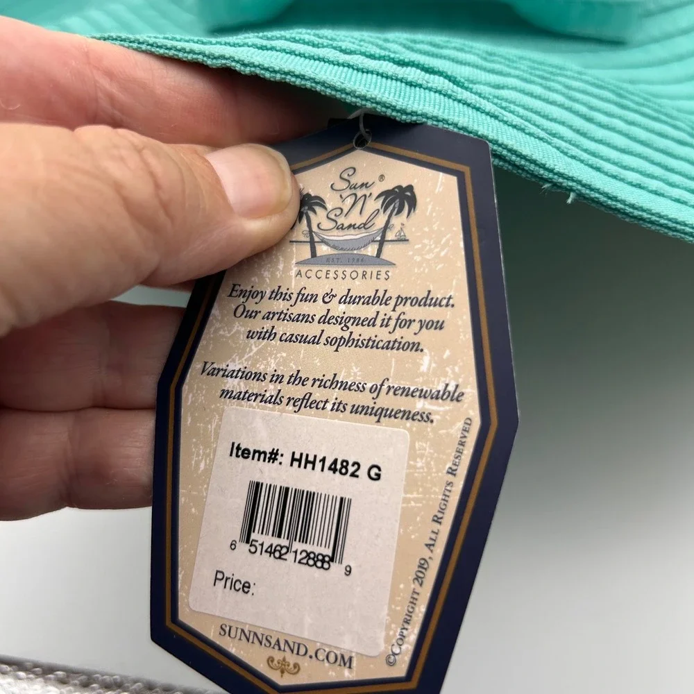 Sun N Sand Turquoise Teal Wide Brim Sun Hat UPF 50+ Packable Bow HH1482 G NEW